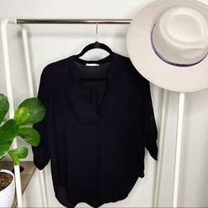 Lush • Basic Sheer Black 3/4 Sleeve Blouse
